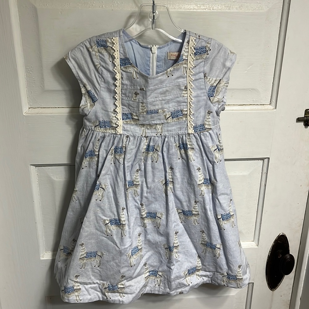 Pink Chicken blue llama dress